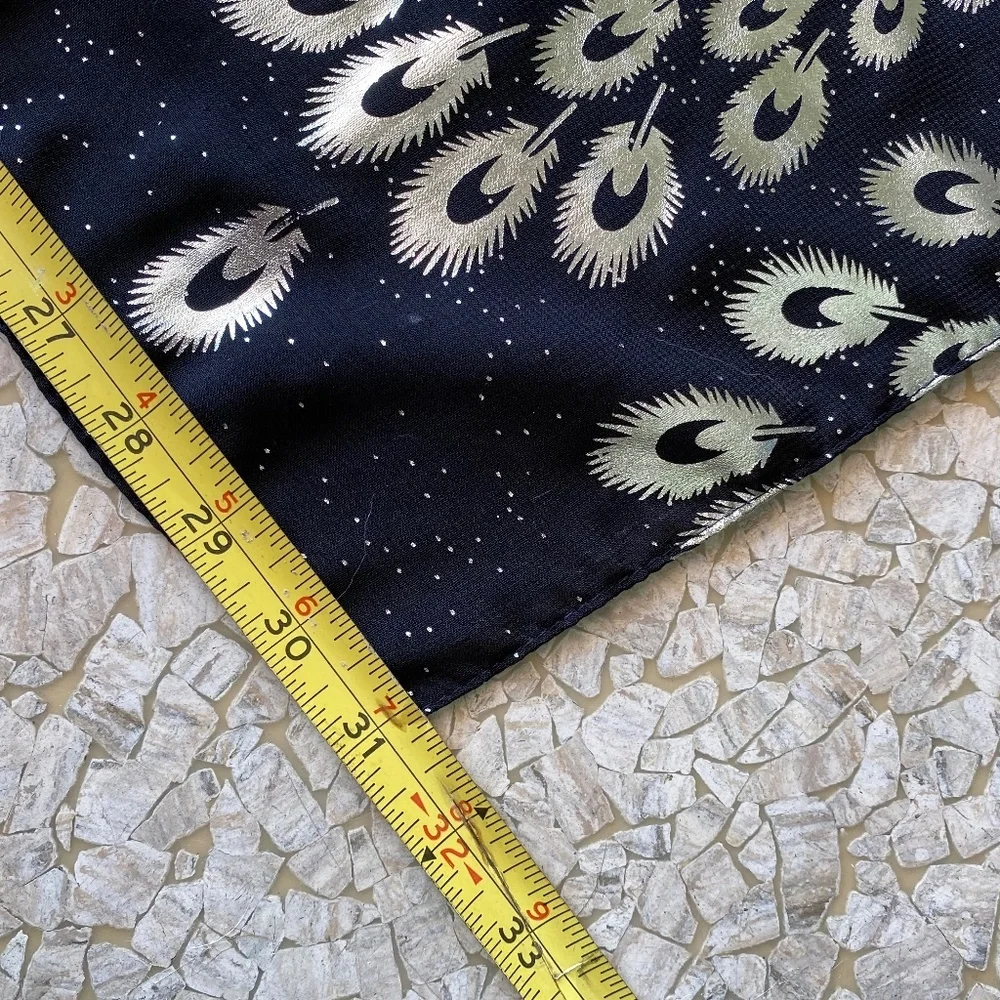Beautiful Silver peacock printed Egyptian black cotton scarf NWOT